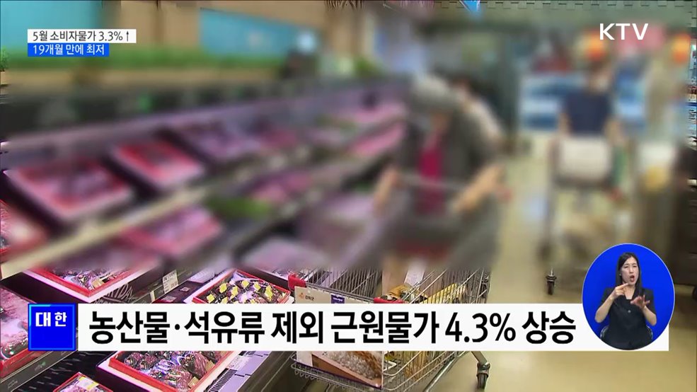 5월 소비자물가 3.3% 상승···19개월 만에 최저
