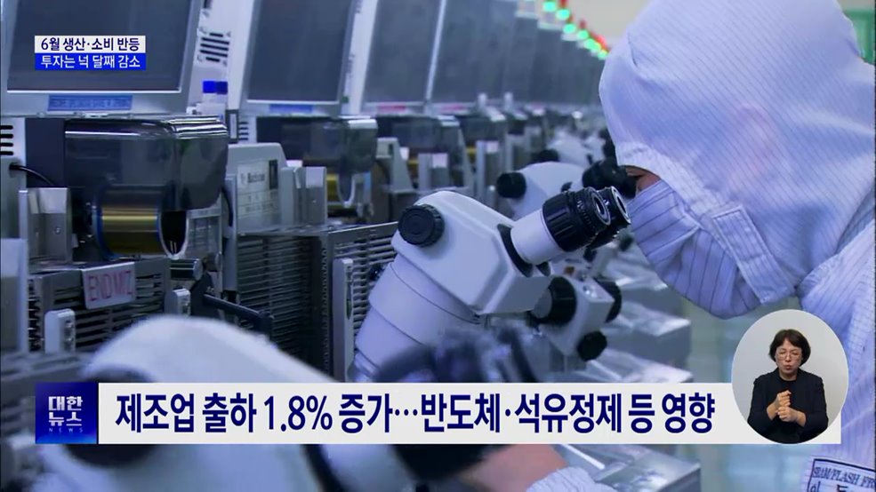 6월 생산·소비 반등···투자는 넉 달째 감소