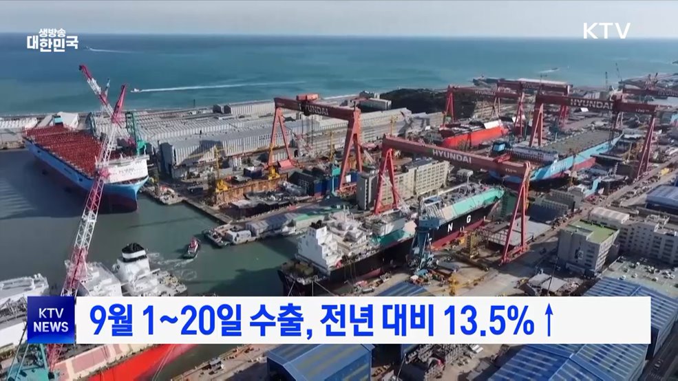 9월 1~20일 수출, 전년 대비 13.5%↑