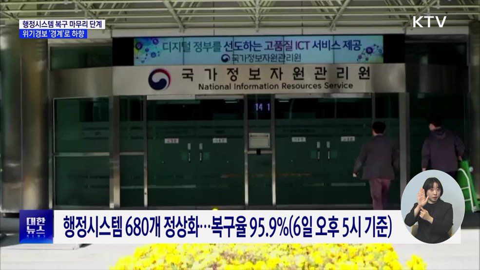 행정시스템 복구 마무리 단계···위기경보 '경계'로 하향