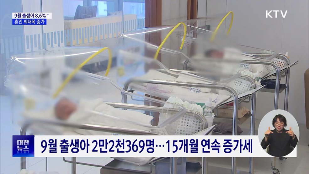 9월 출생아 증가율 8.6%···혼인 최대폭 증가