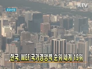 한국, WEF 국가경쟁력 순위 세계 19위