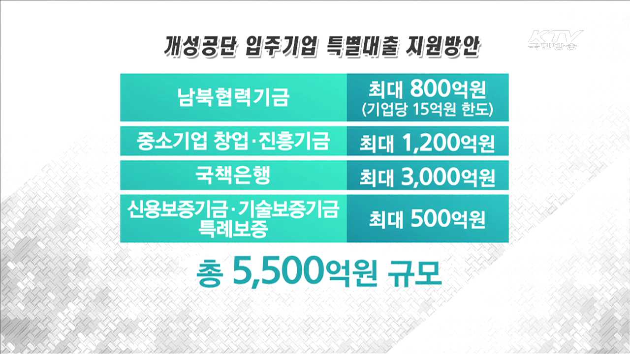 정부, 개성공단 기업에 5천500억원 특별대출