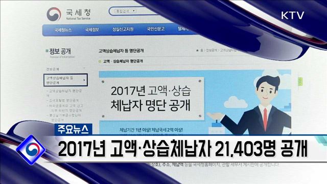 2017 고액·상습체납자 21,403명 공개