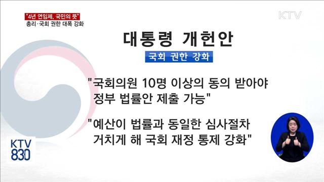 &#34;4년 연임제는 국민의 뜻&#34;…총리·국회 권한 강화