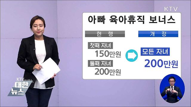 아빠 육아휴직 보너스, 자녀 상관없이 '200만원'