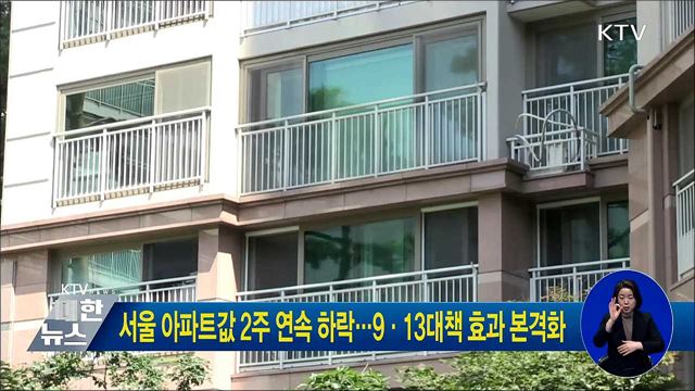 서울 아파트값 2주 연속 하락···9·13대책 효과 본격화
