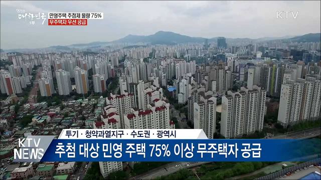 민영주택 추첨제 물량 75% 무주택자 우선 공급