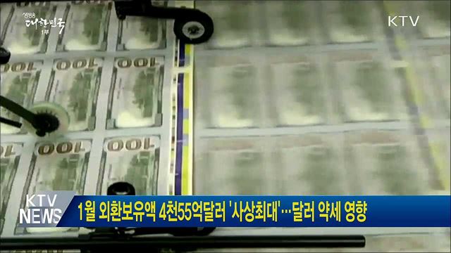 1월 외환보유액 4천55억달러 &#39;사상최대&#39;···달러 약세 영향