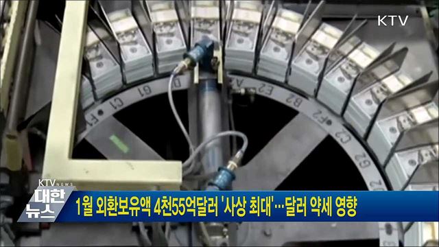 1월 외환보유액 4천55억달러 &#39;사상 최대&#39;···달러 약세 영향