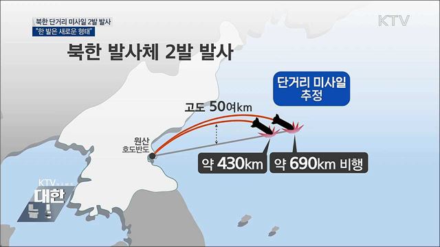 북한 단거리 미사일 2발 발사···&#34;한 발은 새로운 형태&#34;