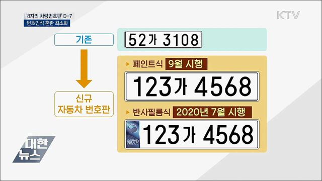 '자동차 번호판' 9월부터 8자리···혼란 최소화