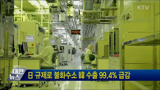 日 규제로 불화수소 韓 수출 99.4&#37; 급감