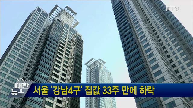 서울 &#39;강남4구&#39; 집값 33주 만에 하락