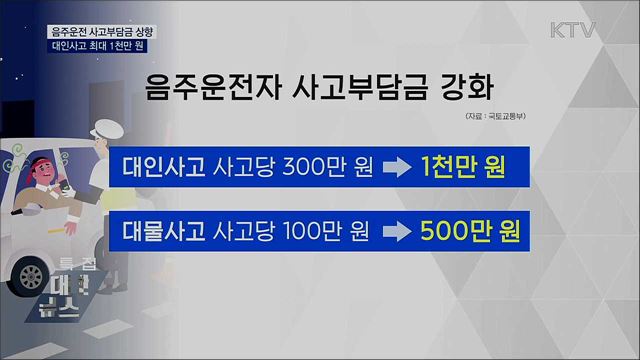 음주운전 사고부담금 상향···대인사고 최대 1천만 원