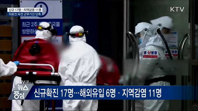 신규확진 17명···의료진 파견 근무기간 단축