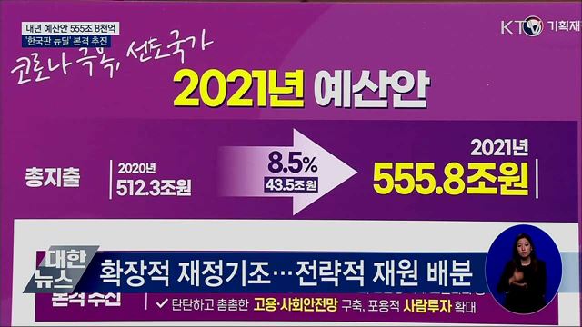 내년 예산안 555조 8천억···'한국판 뉴딜' 본격 추진