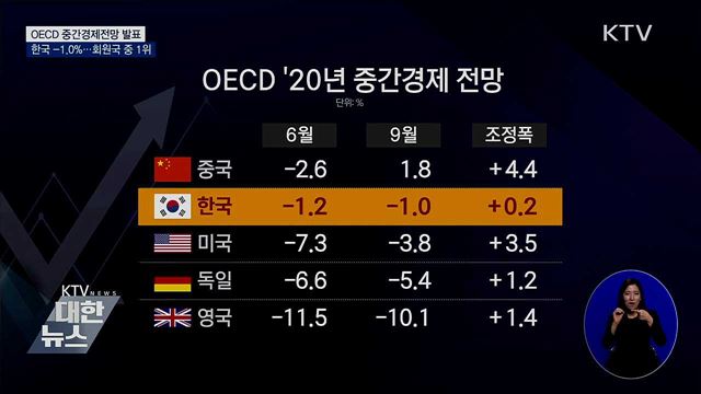 OECD "한국 성장률 -1.0%"···회원국 중 가장 양호