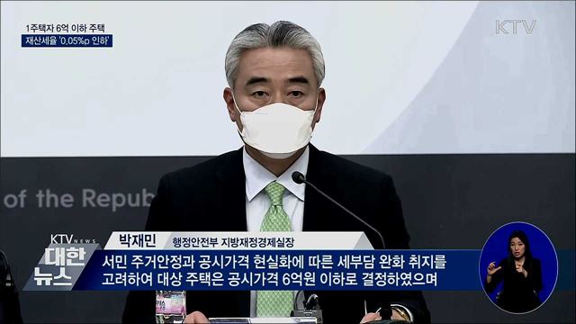 6억 이하 1주택자 재산세율 '0.05%p 인하'