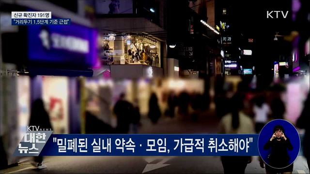 신규 확진 191명···"거리두기 1.5단계 기준 근접"