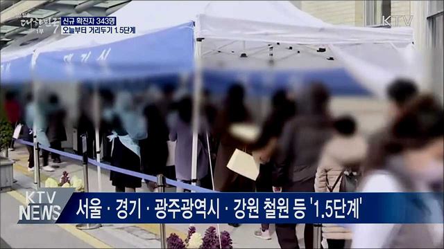 신규 확진 343명···오늘부터 거리두기 1.5단계
