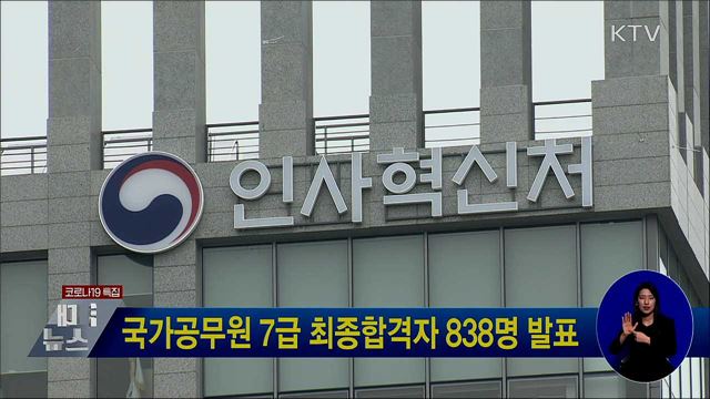 국가공무원 7급 최종합격자 838명 발표