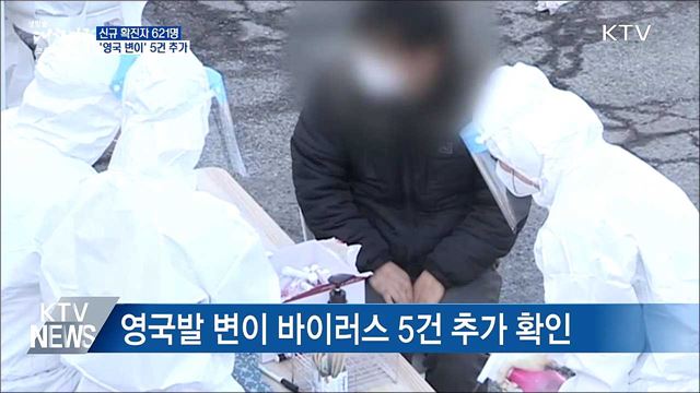 신규확진 621명···&#39;영국 변이&#39; 5건 추가 확인