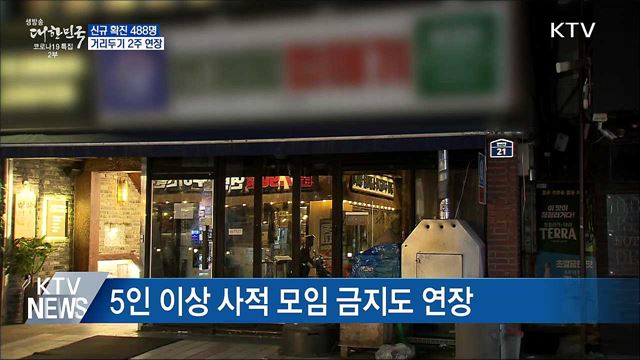 신규 488명···거리두기·5인 이상 모임 금지 2주 연장