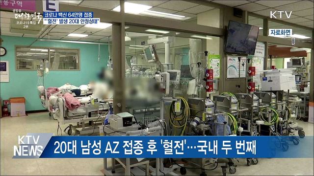 64만명 접종···&#34;AZ 접종 후 &#39;혈전&#39; 20대 안정상태&#34;