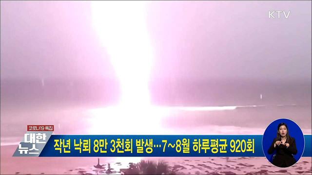 작년 낙뢰 8만 3천회 발생···7∼8월 하루평균 920회