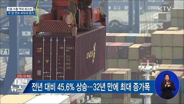 5월 수출 45.6&#37;↑···32년 만에 최대폭 증가