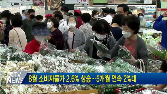 8월 소비자물가 2.6&#37; 상승···5개월 연속 2&#37;대