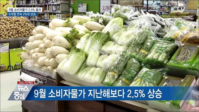 9월 소비자물가 2.5&#37; 올라···6개월 연속 2&#37;대 상승