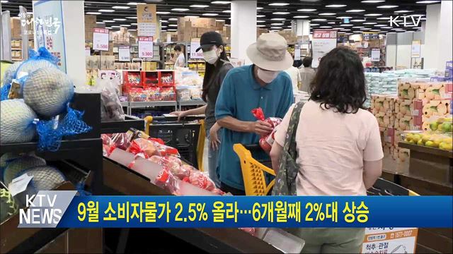 9월 소비자물가 2.5&#37; 올라···6개월째 2&#37;대 상승
