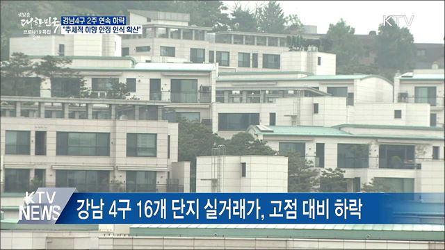 강남 4구 2주 연속 하락···&#34;추세적 하향 안정 인식 확산&#34;