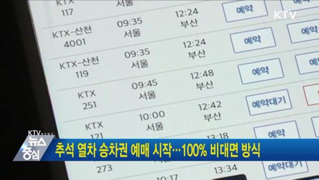 추석 열차 승차권 예매 시작···100&#37; 비대면 방식