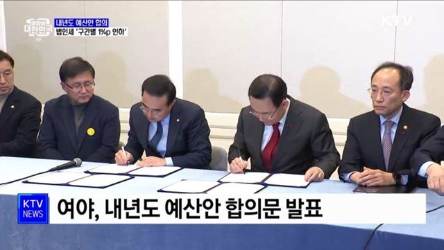 내년도 예산안 합의···법인세 &#39;구간별 1&#37;p 인하&#39;