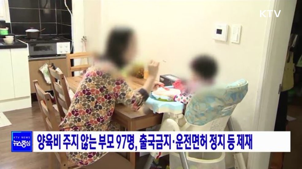 양육비 주지 않는 부모 97명, 출국금지·운전면허 정지 등 제재