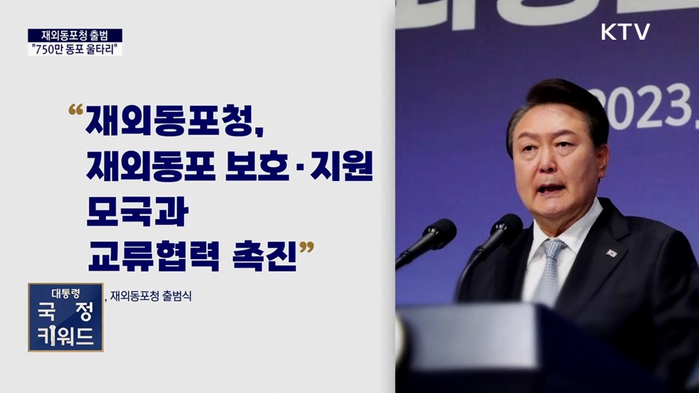 대통령실 국정키워드 - 재외동포청 출범 &#34;750만 동포 울타리&#34;