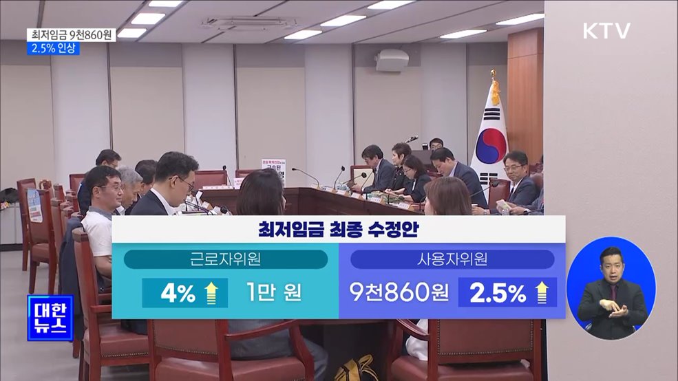내년 최저임금 9천860원···2.5&#37; 인상