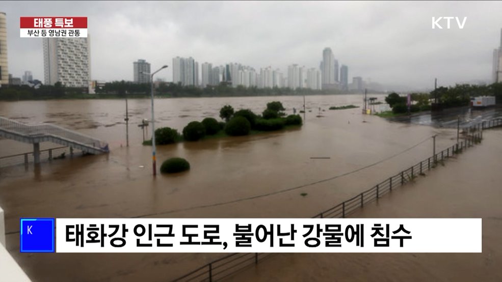 부산·울산 등 영남권 관통···가로수 파손·도로 침수