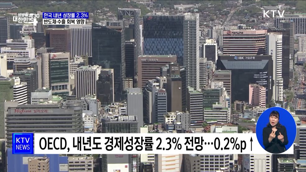 OECD, 내년 경제성장률 2.3&#37;로 상향···올해 0.1&#37;p 하향