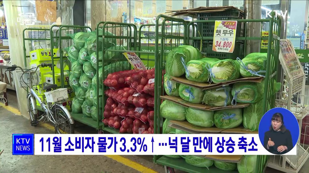 11월 소비자 물가 3.3&#37;↑···넉 달 만에 상승 축소