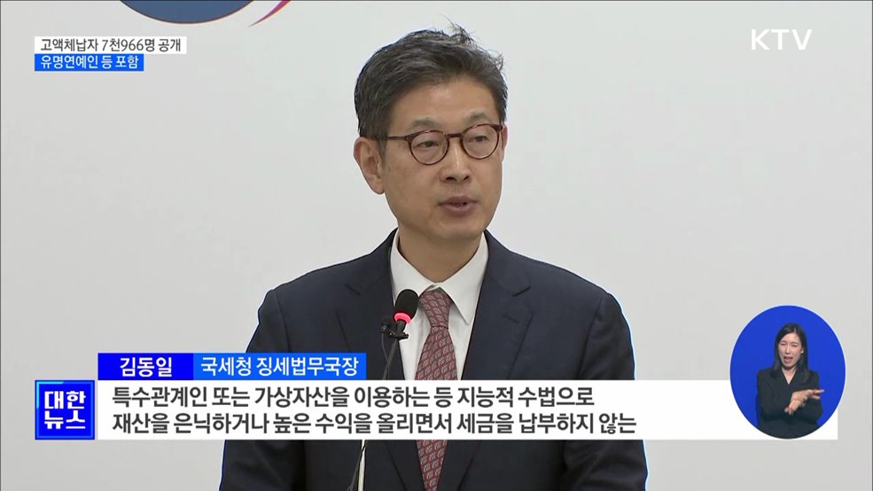 고액체납자 7천966명 공개···유명연예인 등 포함