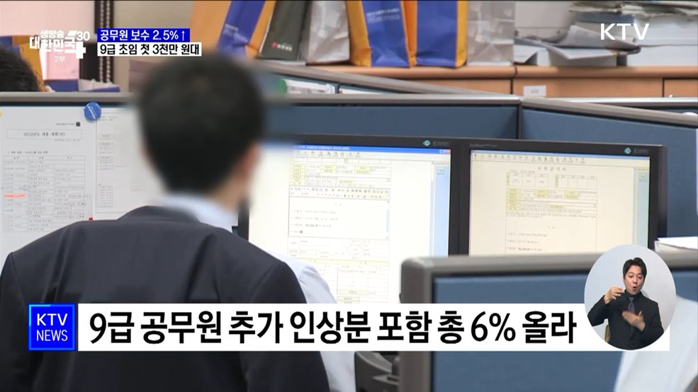 공무원 보수 2.5&#37;↑···9급 초임 연봉 첫 3천만 원대