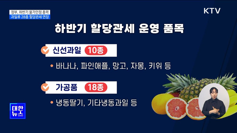과일류 28종 할당관세 연장···&#34;하반기 2&#37; 물가 유지 총력&#34;