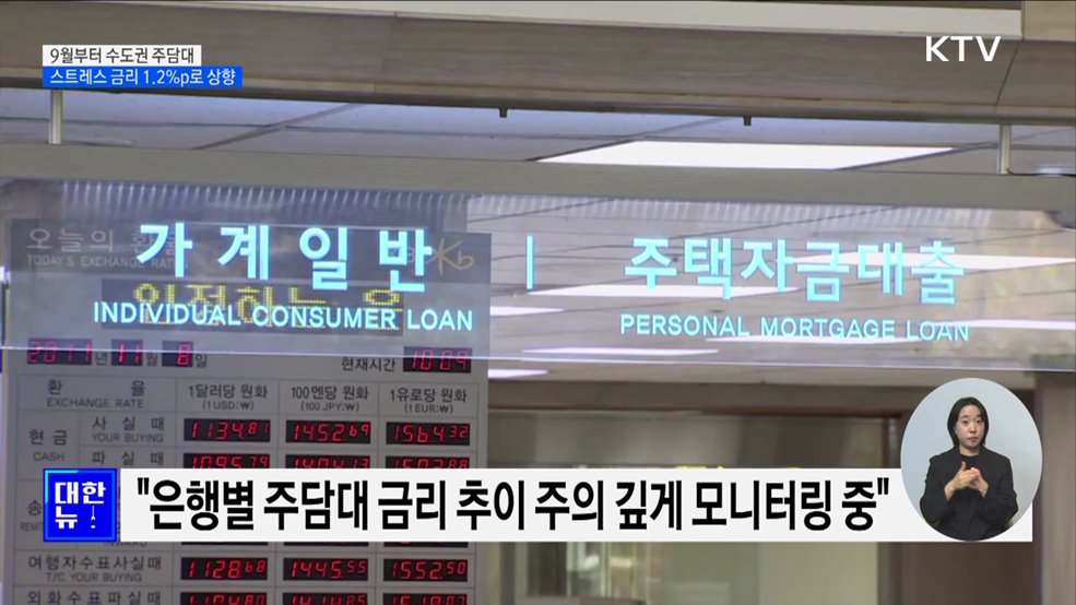 9월부터 수도권 주담대 스트레스 금리 1.2&#37;p로 상향