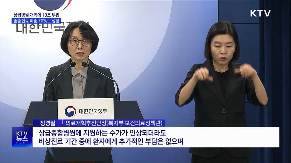 상급병원 개혁에 10조 원 투입···중증진료 비중 70&#37;로 상향