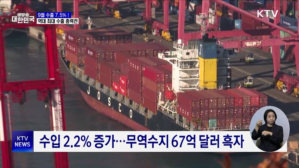 9월 수출 7.5&#37; 증가···정부, 역대 최대 수출 총력