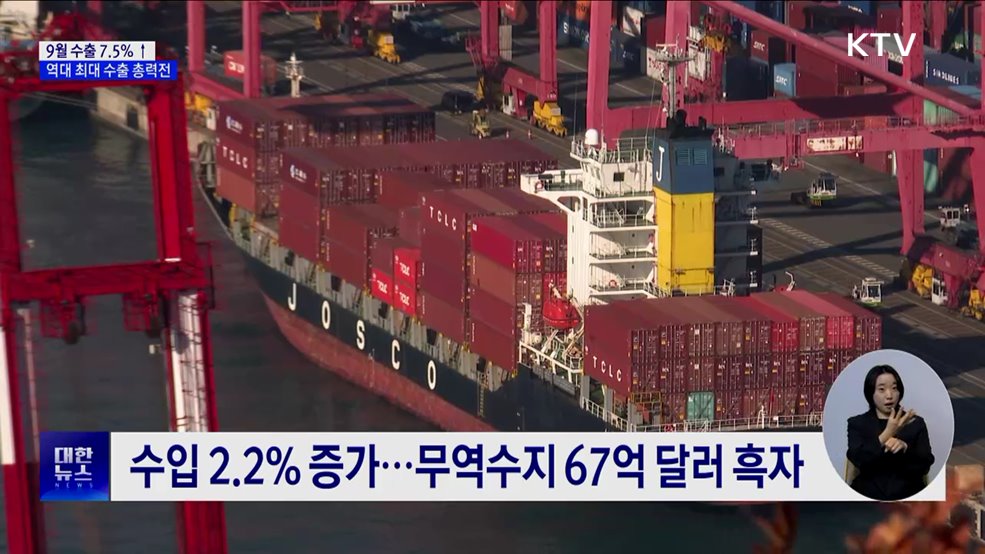 9월 수출 7.5&#37; 증가···정부, 역대 최대 수출 총력